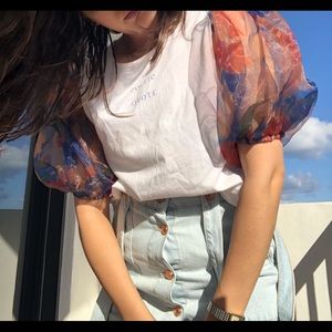 Zara poetic quote t shirt with puffed sleeves